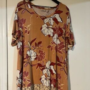 LOGO Lori Goldstein Printed Knit Top W/Contrast Print Terracotta Plus 3X A350587